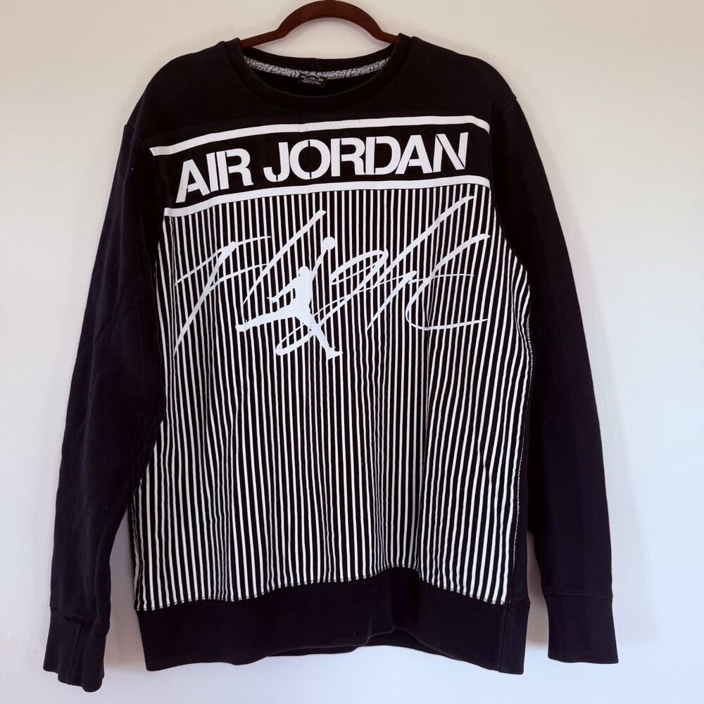 Air Jordan Sweatshirt Mens XL Black White Striped Jumpman Graphic Crewneck